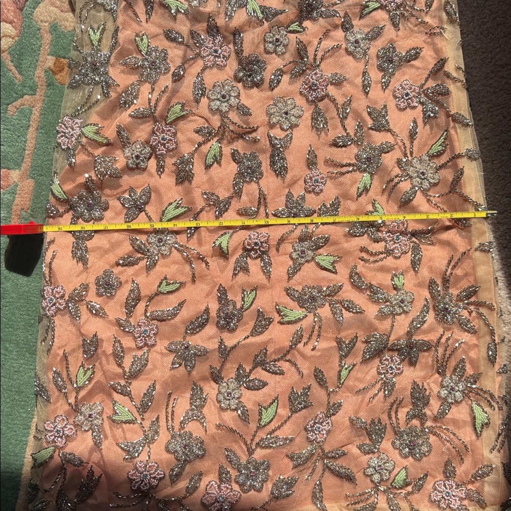 Stunning Vintage handmade Peach Floral with Sheer Beaded Overlay - Picture 15 of 16